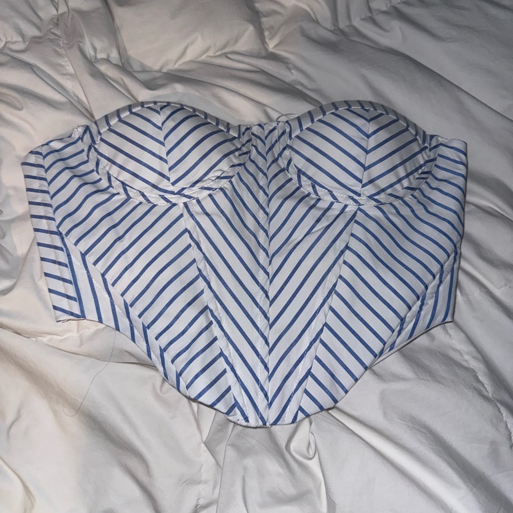 Blue and White Striped Bustier Top